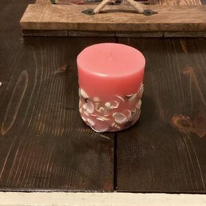 Pink Decorative Pillar Candle with Shell Embellishments